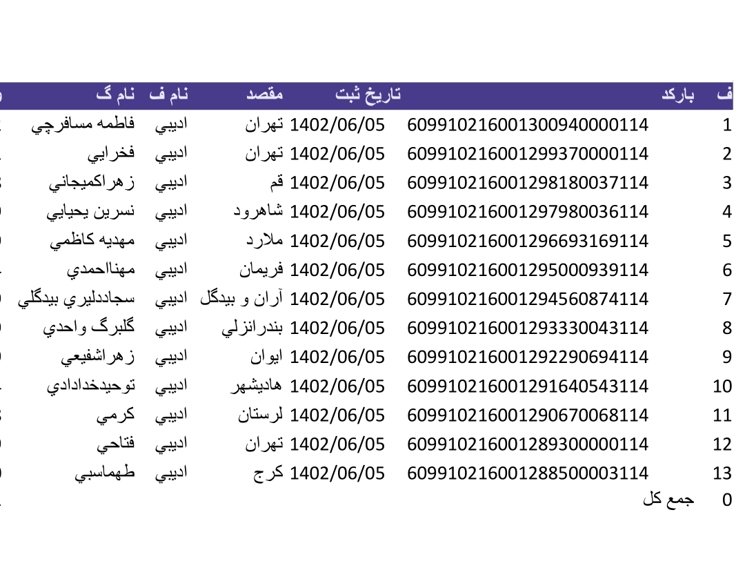کد رهگیری پنجم شهریور