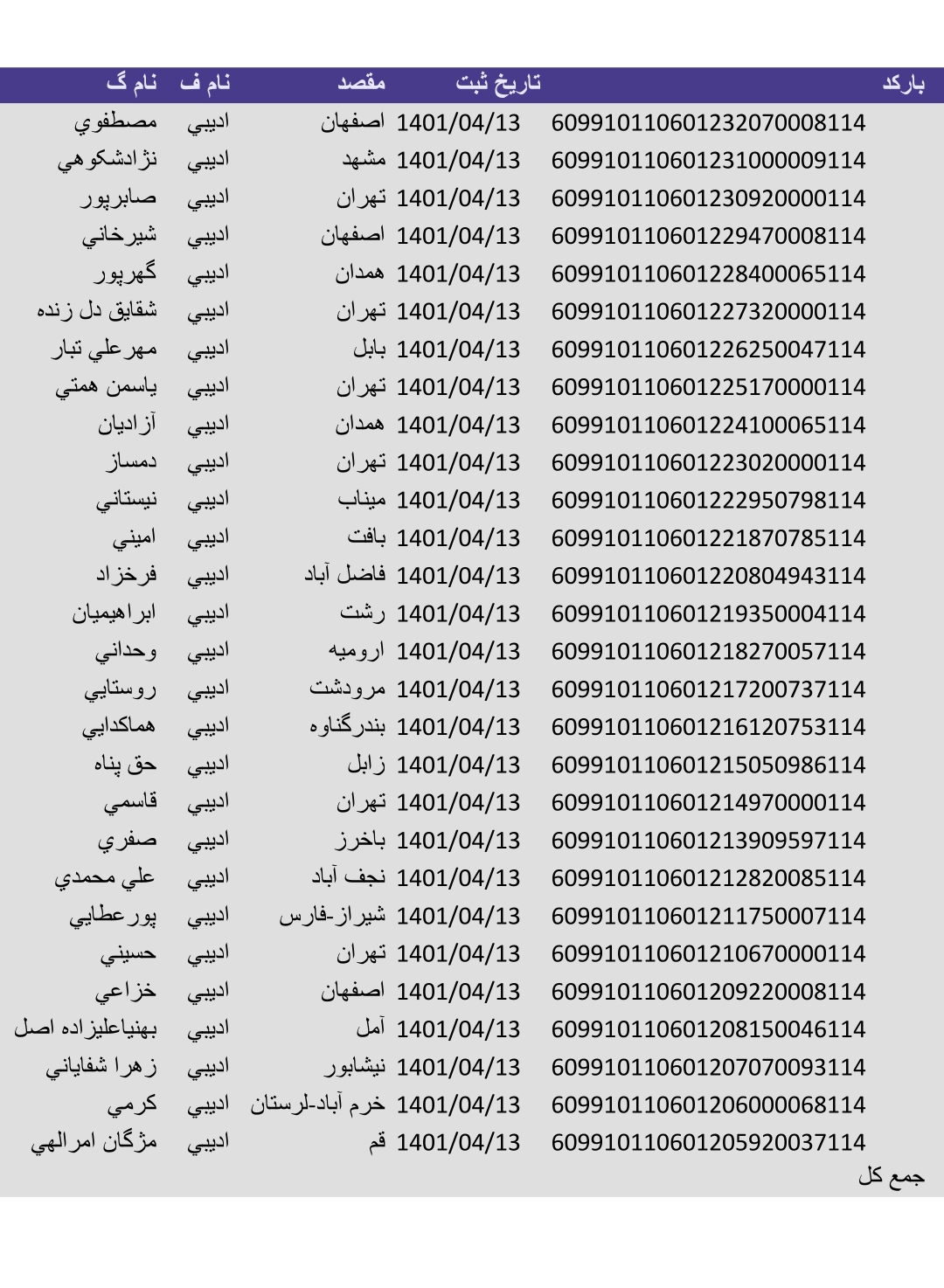 کد رهگیری ۱۳تیر