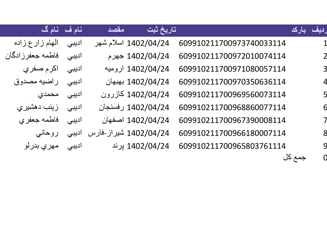 کد رهگیری ۲۴تیر