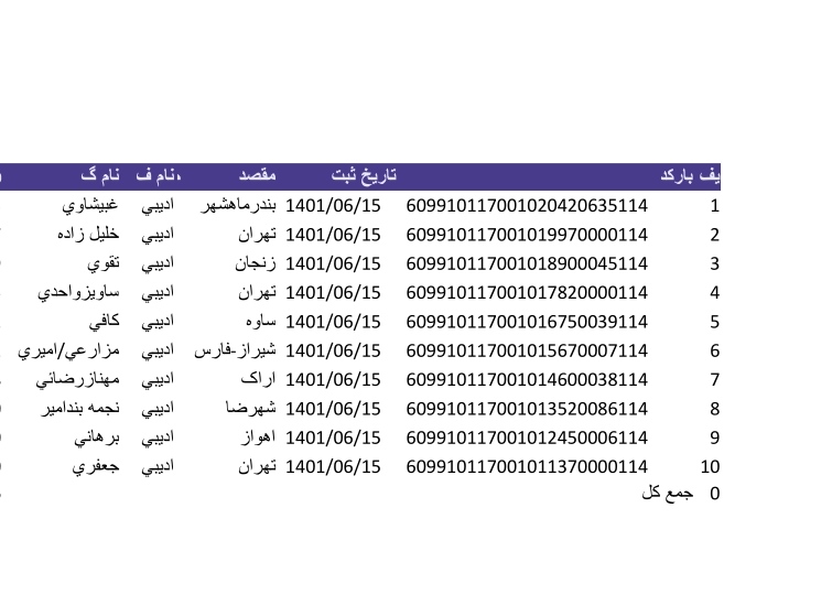 کد رهگیری ۱۵شهریور