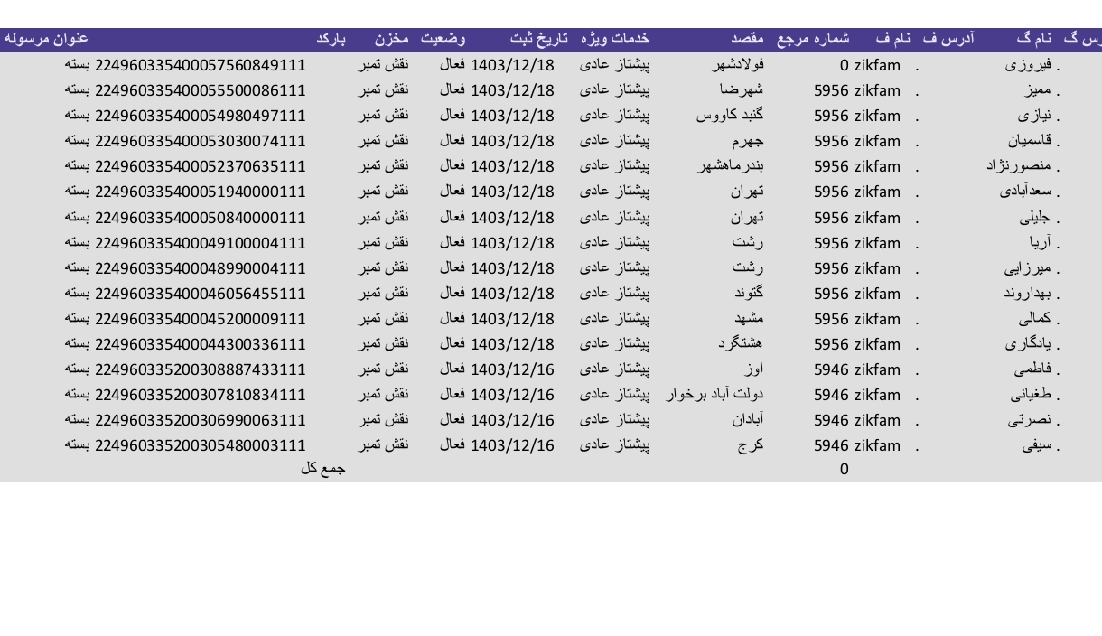 کد رهگیری ۱۶ اسفند و ۱۸ اسفند