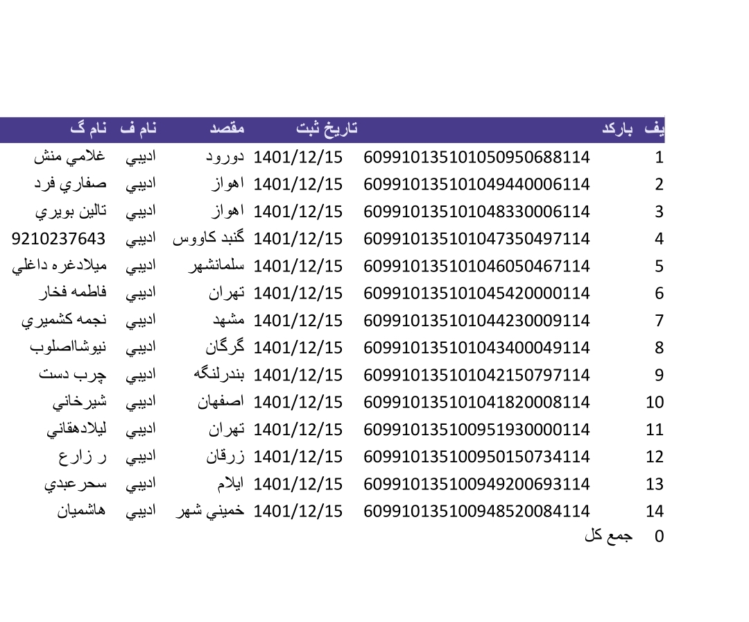 کد رهگیری ۱۵ اسفند