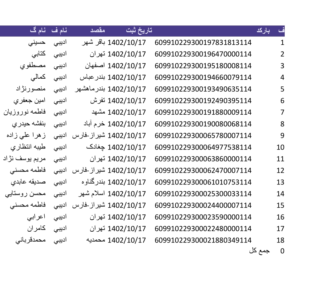 کد رهگیری ۱۷ دی
