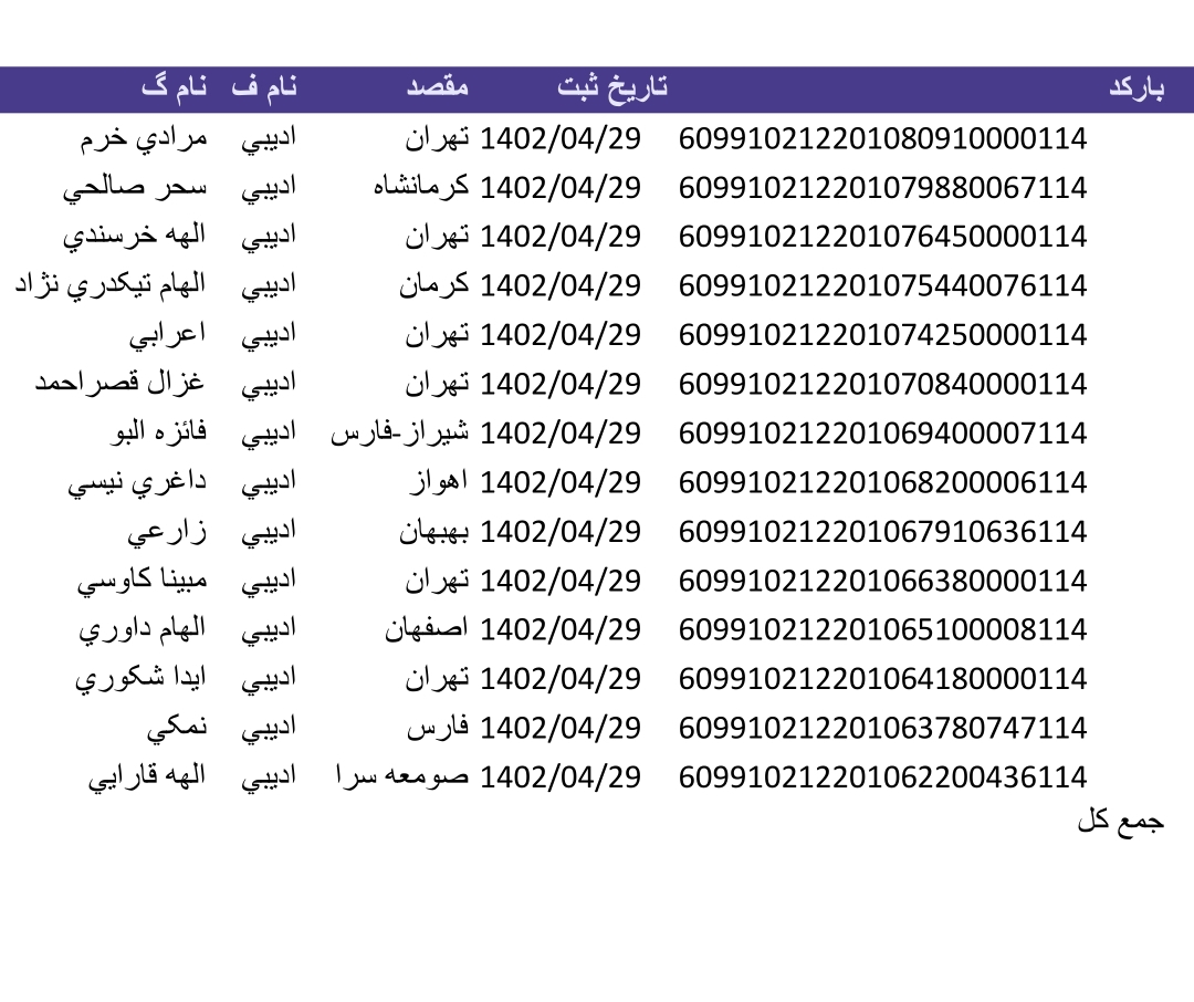 کد رهگیری ۲۹تیر