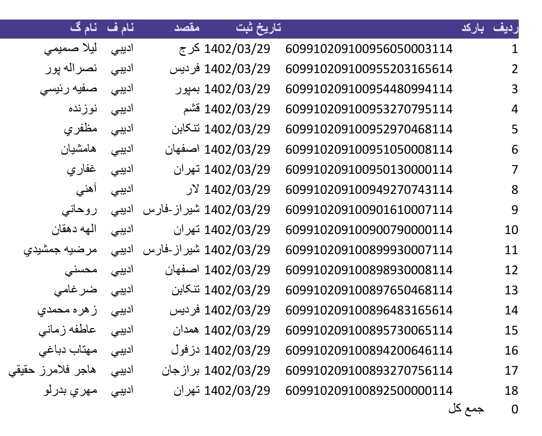 کد رهگیری ۲۹ خرداد