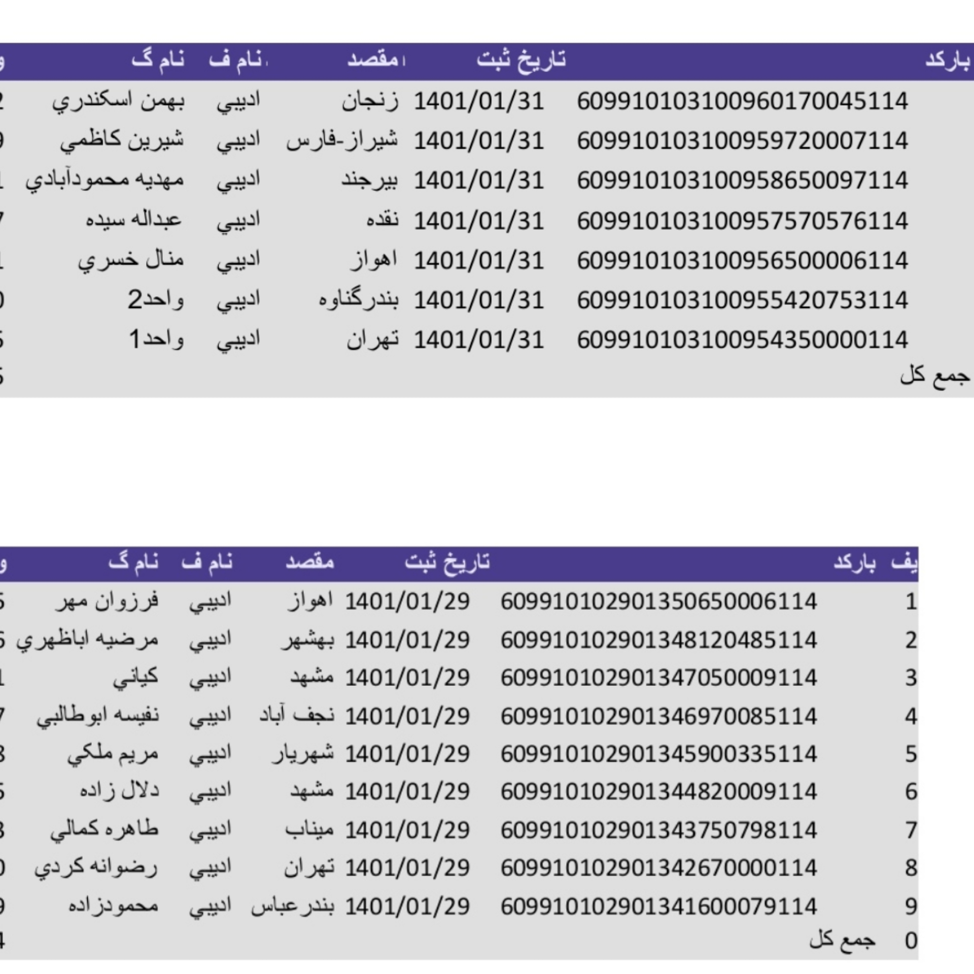 کد رهگیری ۲۹ام...۳۱ام