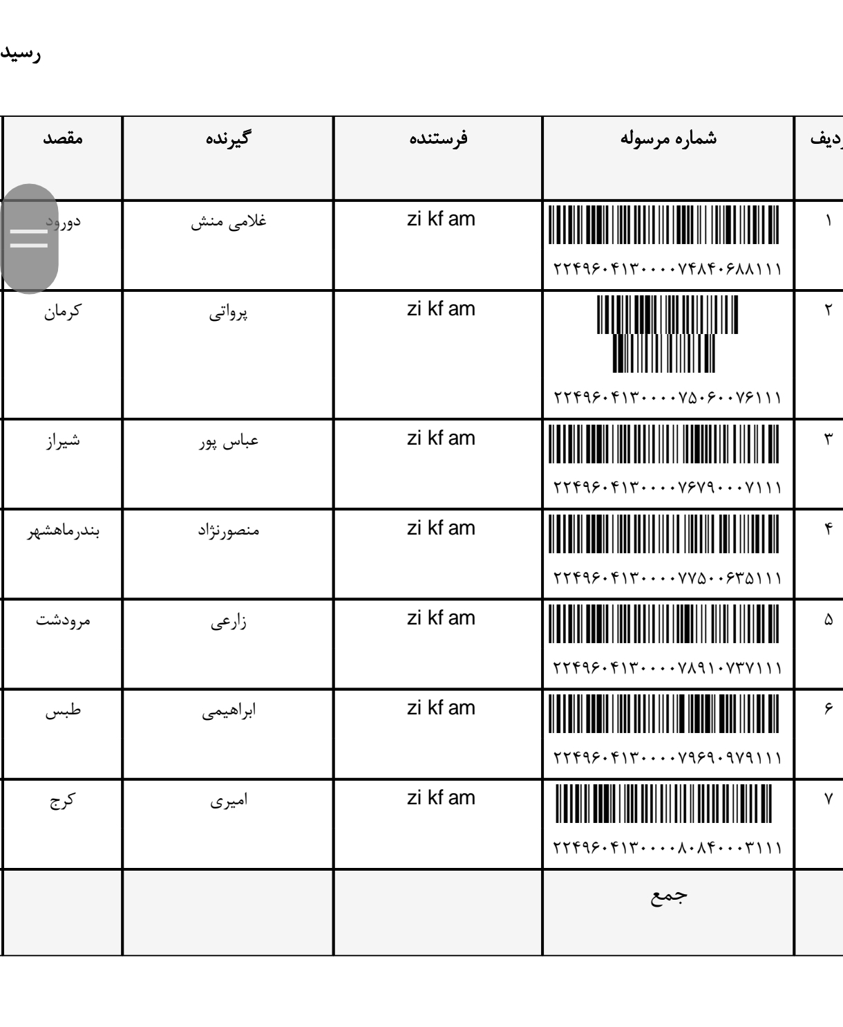 کد رهگیری ۶ مرداد