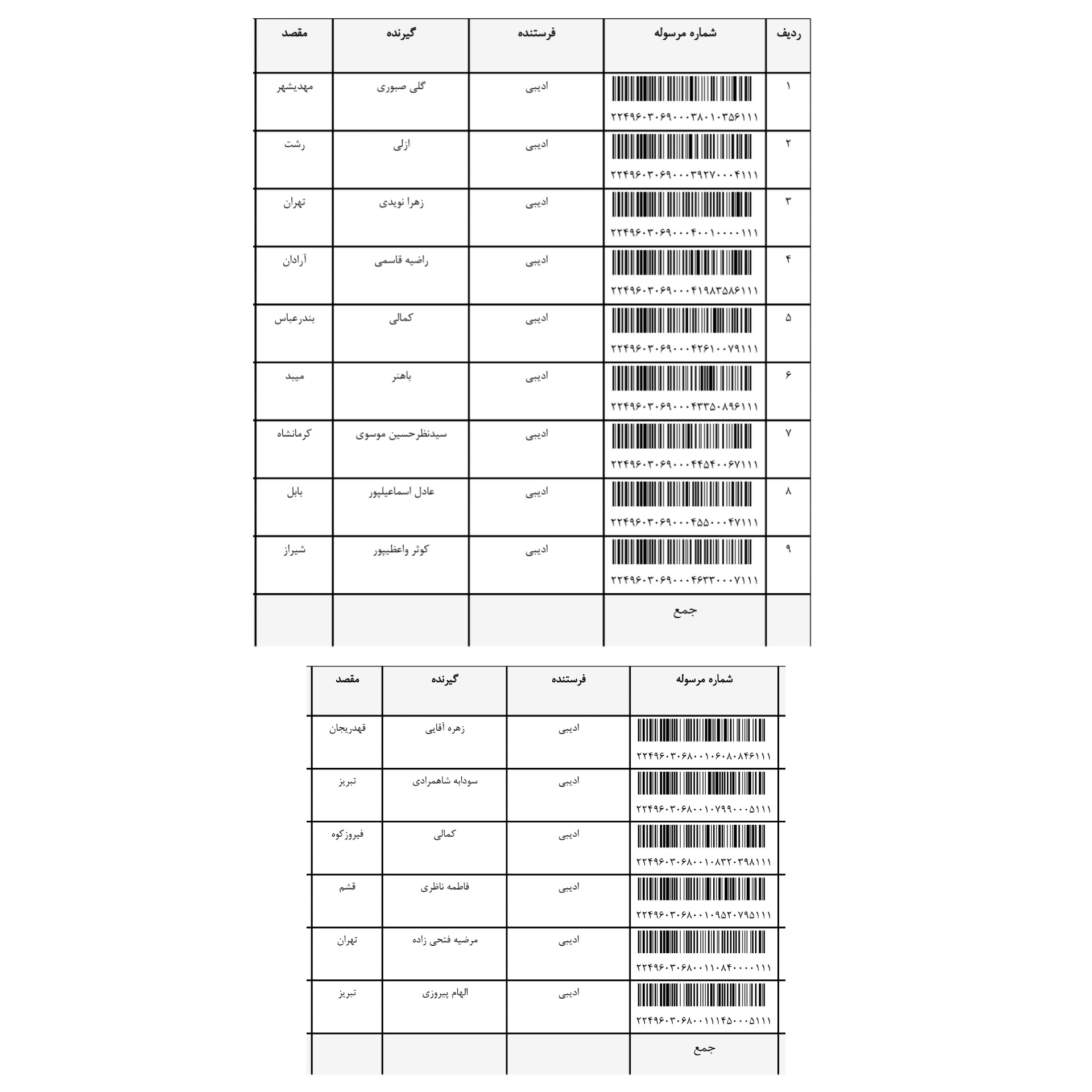 کد رهگیری ۳تا ۶ ام خرداد