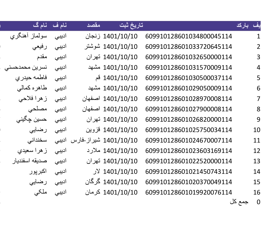 کد رهگیری ۱۰دی ماه