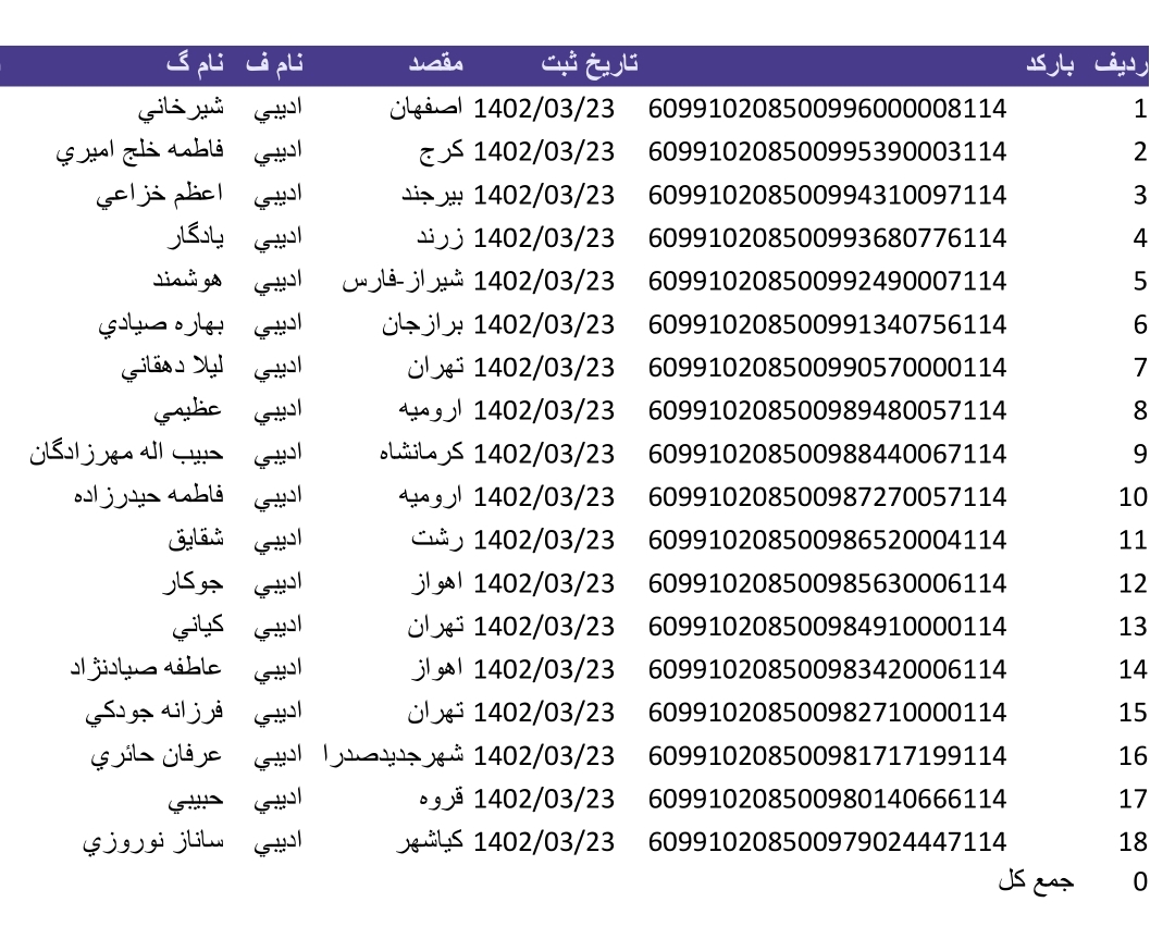 کد رهگیری ۲۳خرداد