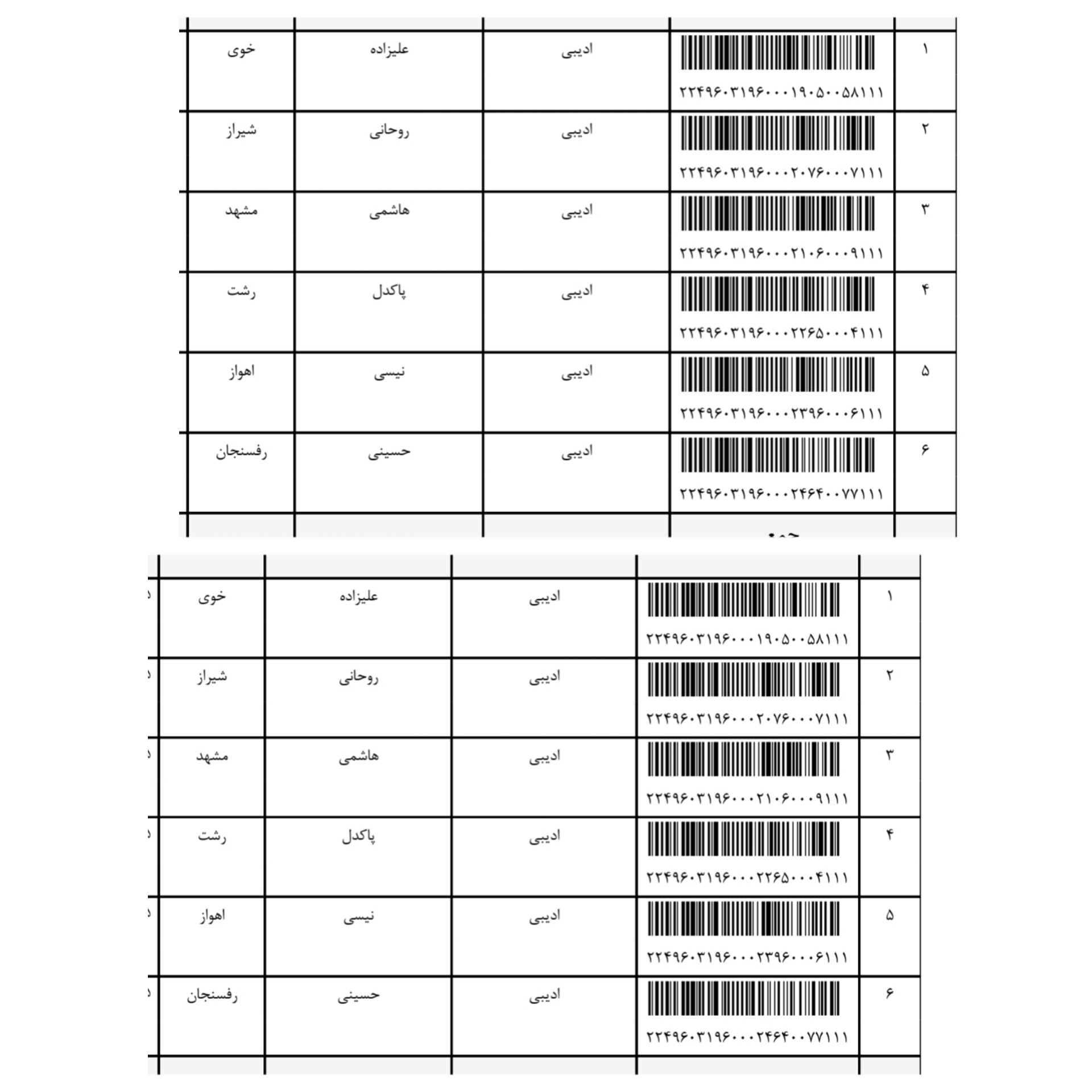 کد رهگیری ۱۰ مهر ماه(روی عکس بزنید کامل ببینید)