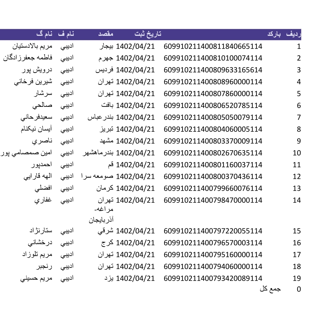 کد رهگیری ۲۱ تیر