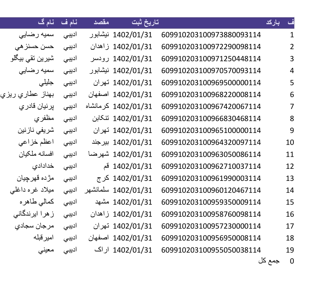 کد رهگیری ۳۱ فروردین