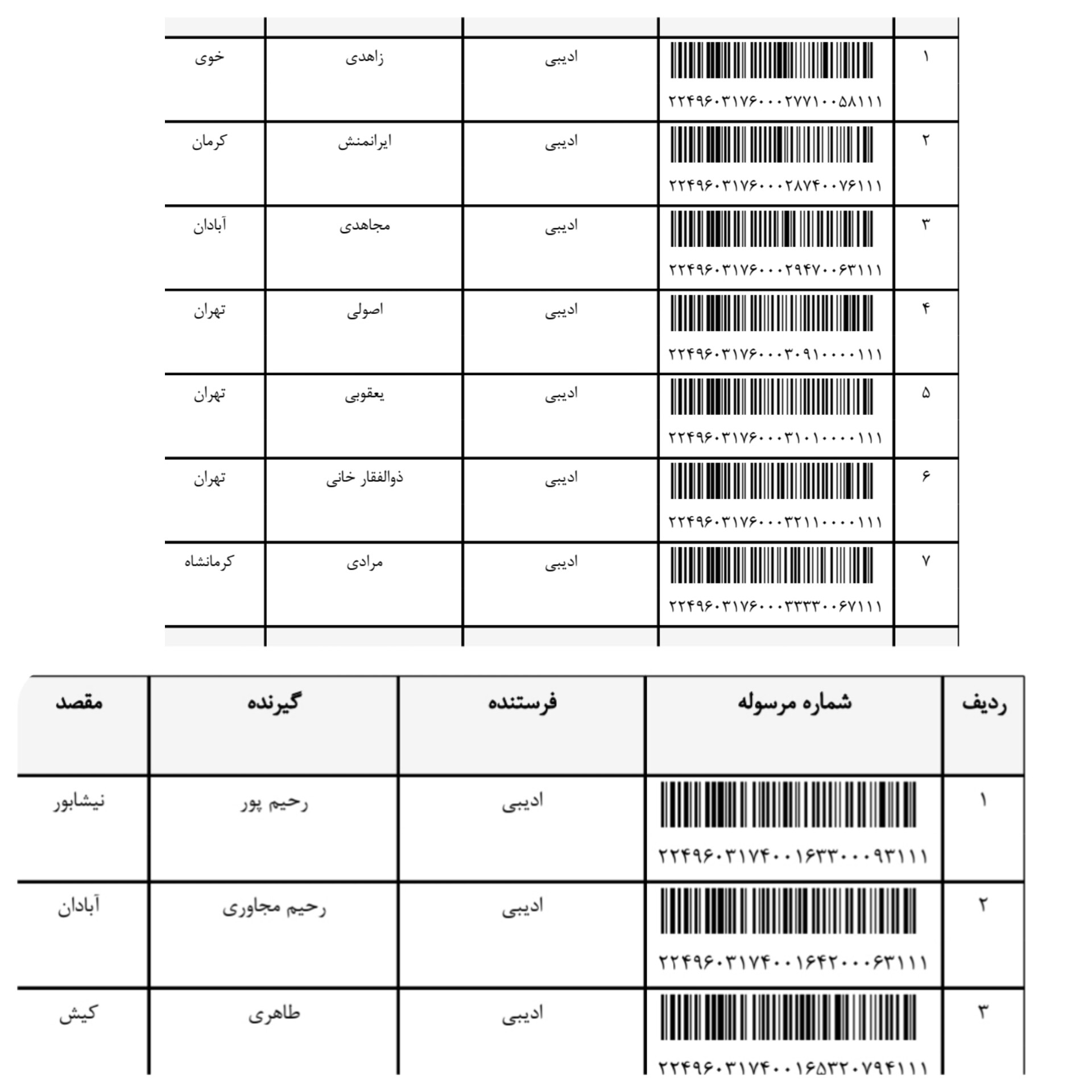 کد رهگیری ۲۰شهریور