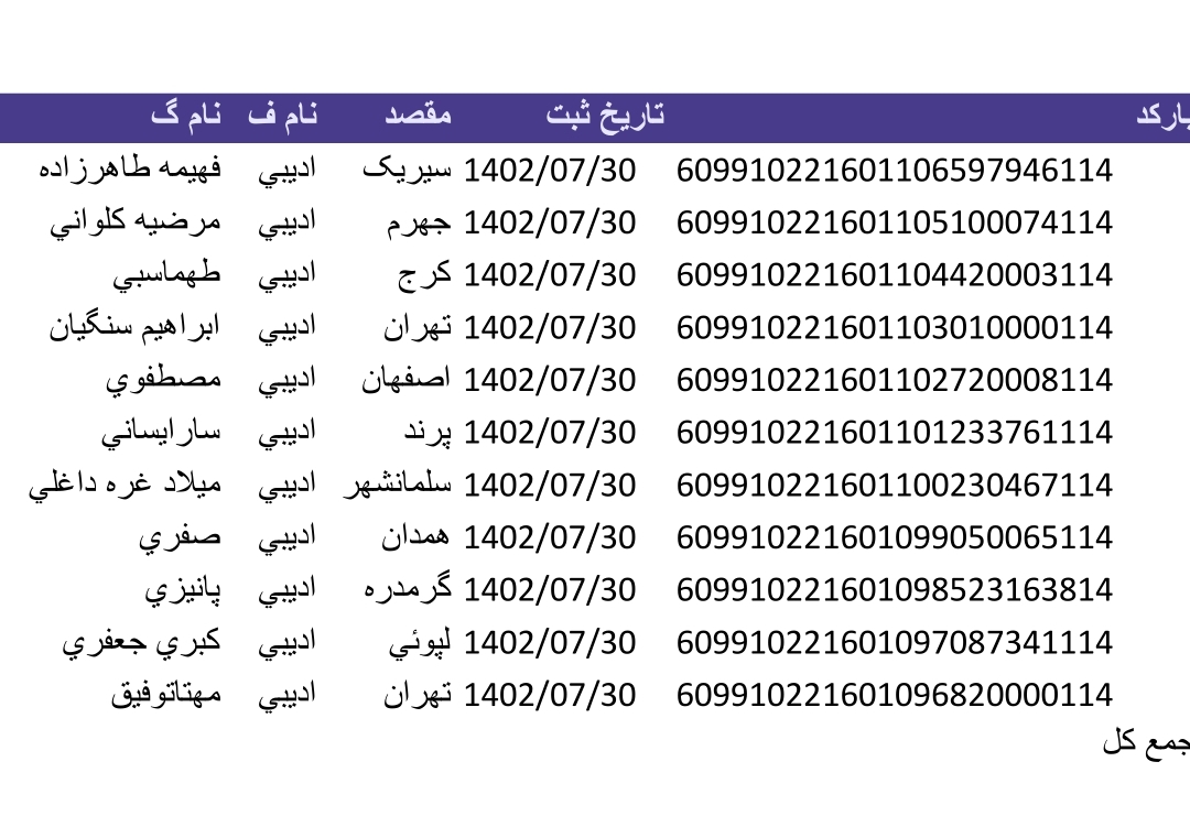 کد رهگیری ۳۰مهر