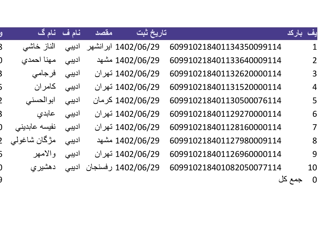 کد رهگیری ۲۹ شهریور
