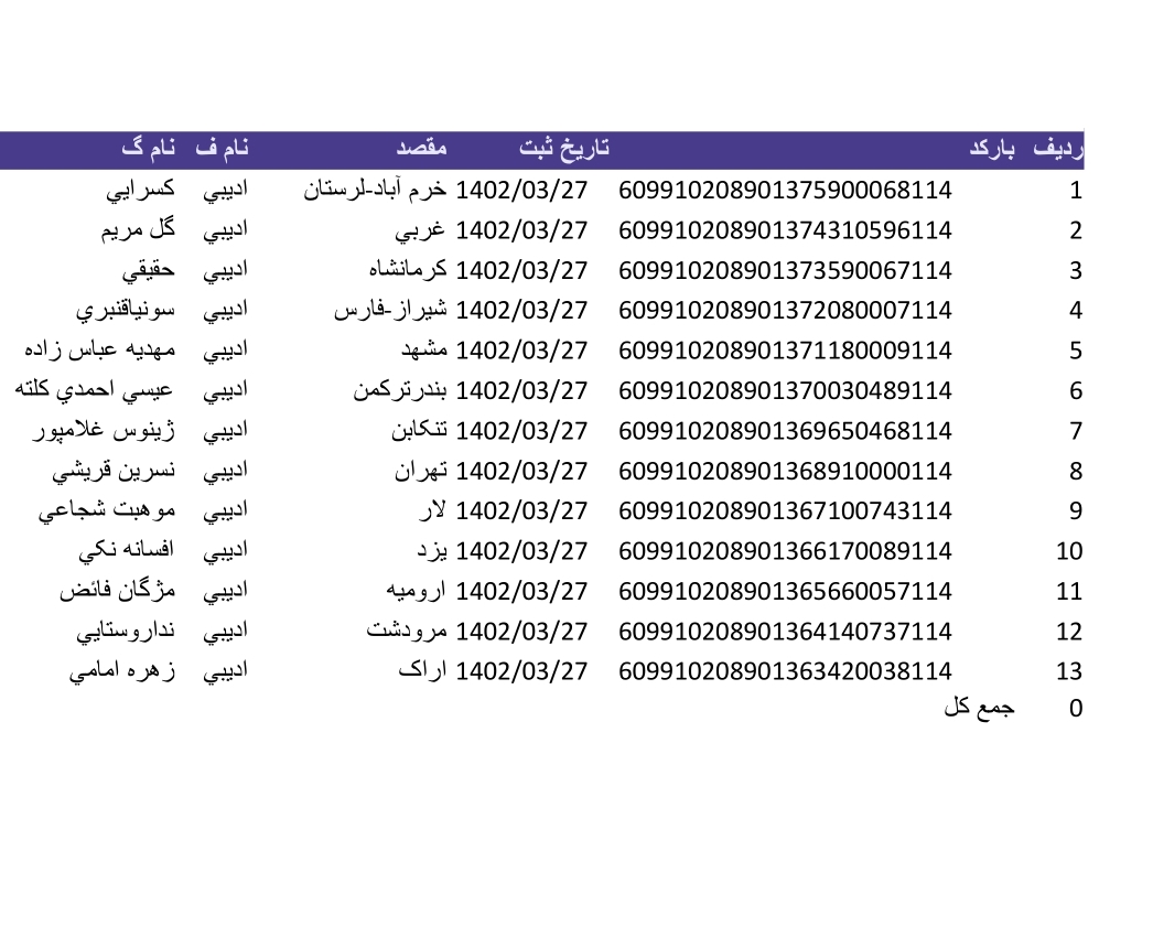 کد رهگیری ۲۷ خرداد