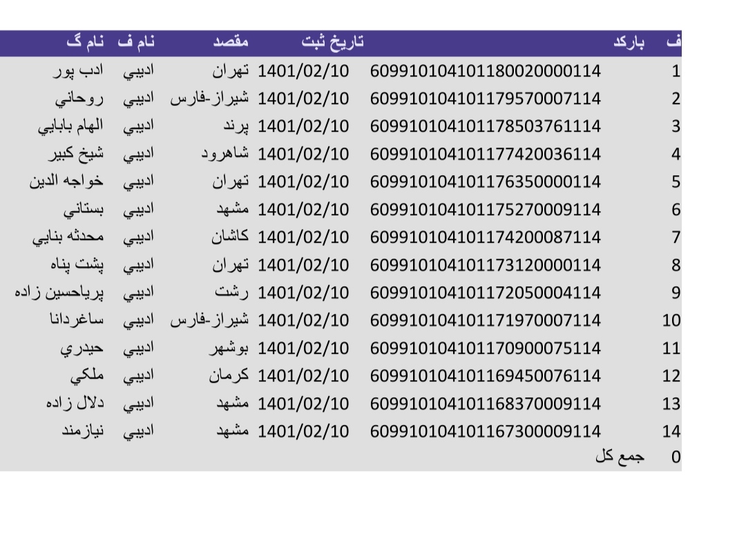 کد رهگیری ۱۰اردیبهشت