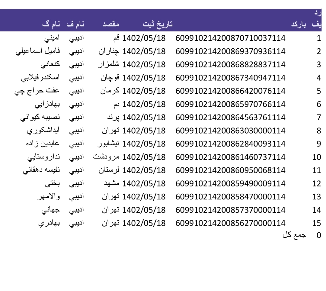 کد رهگیری ۱۸مرداد