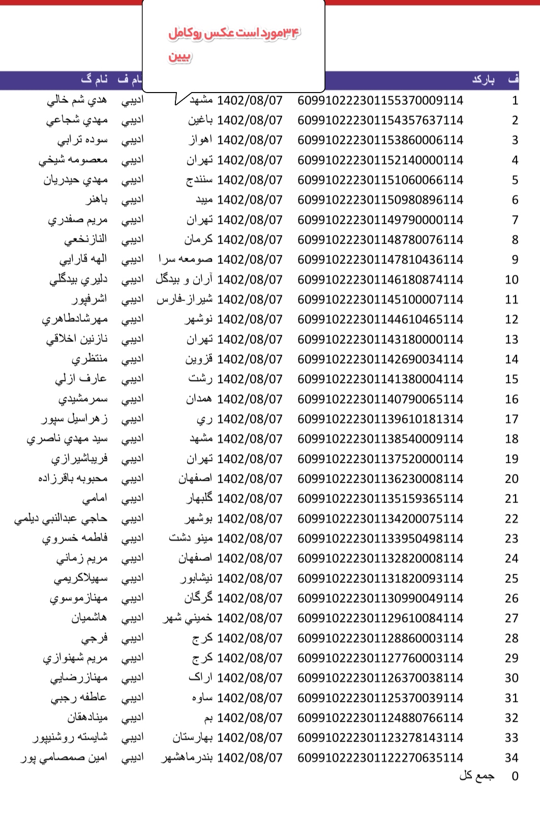 کد رهگیری ۷ ابان(روی عکس بزن کامل بیین)