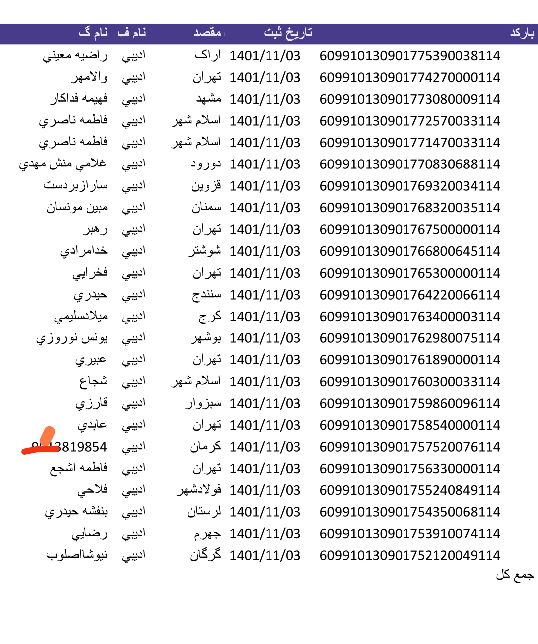 کد رهگیری ۳ بهمن